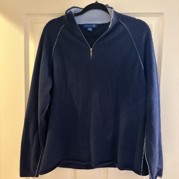 100% Cashmere Navy Quarter Zip Sweater - Picture 1 of 4